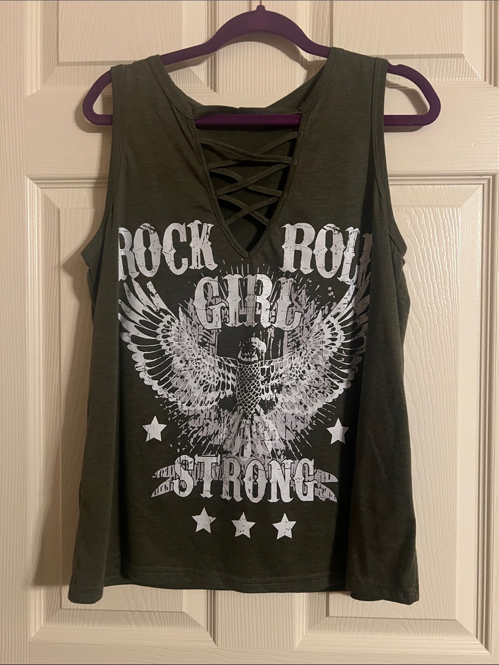 SHEIN Olive Green Lace-Up Rock Graphic Tank